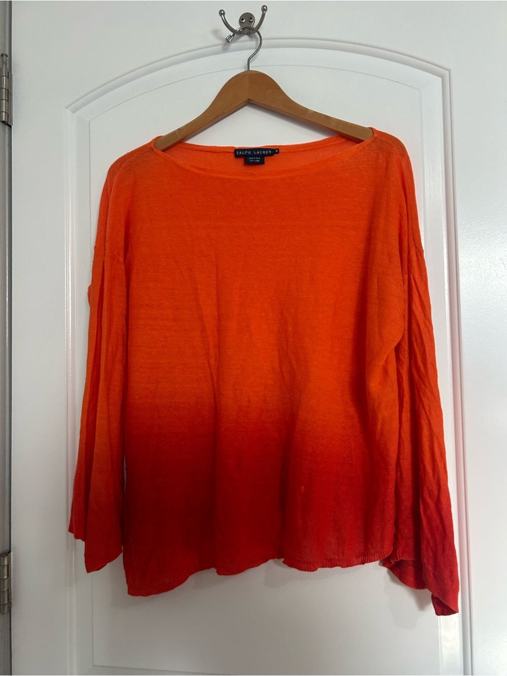 Vintage 90s Ralph Lauren 100% Linen Orange Ombre Long Sleeve Top Size M coastal